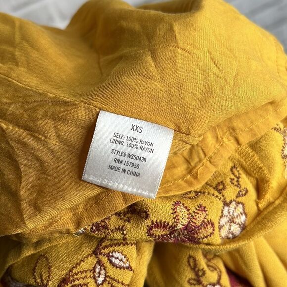 Blue Rain Anthropologie Golden Embroidered Dress Boho Hippie Size XXS - Picture 10 of 11